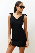 Trendyol Black Mini Woven Tie Beach Dress