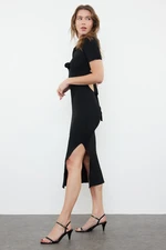 Trendyol Black Slit Knitwear Dress