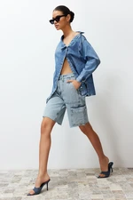 Trendyol Light Blue Cargo Pocket Rise Waist Bermuda Denim Shorts