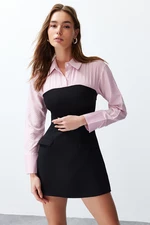 Trendyol Pink Plain Bodycone Strapless Detailed Finike Mini Woven Shirt Dress