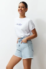 Trendyol Light Blue Elastic Waist Denim Shorts & Bermuda