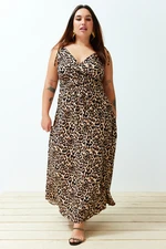 Trendyol Curve Camel Maxi/Long Slit Summer Leopard Patterned Woven Dress