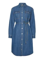 Tommy Jeans Šaty - TJW L/S BELTED DENIM DRESS modré