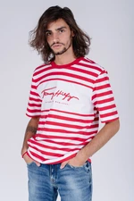 Tommy Hilfiger Tričko - SIGNATURE STRIPE RELAXED FIT TEE červené