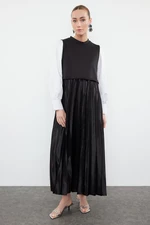 Trendyol Black Skirt Pleated Knitted Satin Underwear Dress