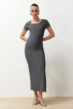 Trendyol Anthracite Plain Bodycone Fitted Flexible Ottoman Knitted Maxi Pencil Dress