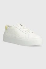 Sneakers boty Calvin Klein FLATFORM CUP LACE UP EPI MONO bílá barva, HW0HW01911