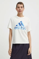Bavlněné tričko adidas béžová barva, IS4258