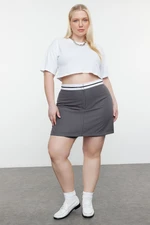 Trendyol Curve Anthracite Waist Belt Detailed Mini Striped Woven Shorts Skirt