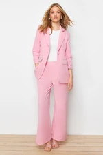 Trendyol Pink Pearl Detailed Crepe Jacket Trousers Woven Bottom Top Set