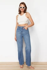 Trendyol Blue Waist részletes magas derékú széles szárú farmer