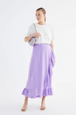 Trendyol Purple Wrapped Ruffle Knitted Skirt