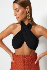 Trendyol Black Crop Woven Tie-Up Blouse