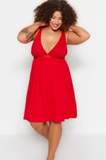 Trendyol Curve Red Knitted Plus Size Nightgown