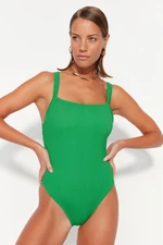 Trendyol Green Square Collar, Textured Regular Leg Swimsuit