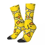 Funny Happy Sock for Men Yellow Classic Harajuku Rubber Duck Breathable Pattern Printed Crew Sock Casual Gift