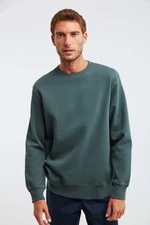 GRIMELANGE Travis Men's Organic Fabric Soft Regular Fit Round Neck Dark Green Sweatshir