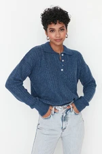 Trendyol Indigo Wide Fit Miękki sweter z dzianiny strukturalnej