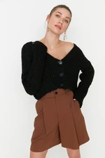 Trendyol Black Crop Kardigan Z Miękkiej Dzianiny Strukturalnej