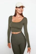 Trendyol Khaki Seamless/Seamless Crop Extra Stretchy Knitted Sports Top/Blouse