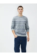 Koton Men's Blue Patterned Sweater