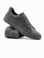 Ombre Casual one-color men's sneakers with combined materials - gray