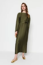 Trendyol Dark Khaki Evening Dress In Satin With A Belt