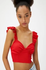 Koton Crop Top Frilly Sweetheart Collar Textured Straps