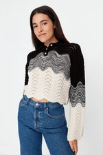 Trendyol Czarny Crop Sweter Z Dzianiny