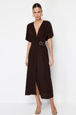 Trendyol Brown Double Breasted Midi Woven Dress with Accessory Tie Detail