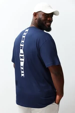 Trendyol Plus Size Navy Blue Oversize/Wide Cut Back Printed 100% Cotton T-Shirt