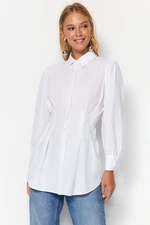 Trendyol White Waist Fitted Pearl Detail Woven Shirt