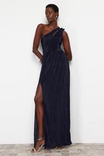 Trendyol Navy Blue A-Cut Knitted Lined Long Evening Dress