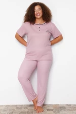 Trendyol Curve Dried Rose Button Detailed Camisole Knitted Pajama Set