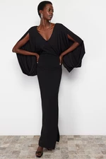 Trendyol Black Knitted Sleeve Detailed Long Evening Dress