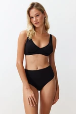 Trendyol Black Textured High Waist Hipster Bikini Bottoms