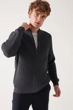 Avva Men's Anthracite High Neck Zippered Regular Fit Thessaloniki Cardigan