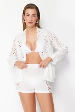 Trendyol White Woven Embroidery 100% Cotton Shirt Shorts Set