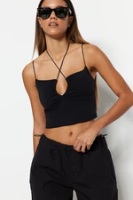 Trendyol Black Halter Spaghetti Strappy Cotton Stretchy Crop Knitted Undershirt