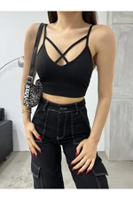 BİKELİFE Women's Cross-Front Rope Strap Pad Crop Top Bustier