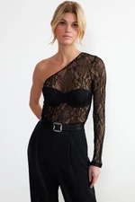 Trendyol Black Lace One Sleeve Fitted/Slippery Knitted Blouse