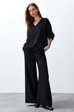 Trendyol Black V-Neck Woven Blouse-Pants Set