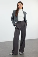 Trendyol Anthracite Striped Normal Waist Wide Leg/Wide Leg Woven Trousers