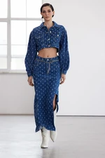 Trendyol Limited Edition Blue Textured Fabric Maxi Denim Skirt