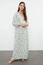 Trendyol Green-Multicolored Floral Tie Detailed Viscose Woven Nightgown