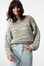 Trendyol Mint Soft Texture Crop Wide Pattern Knitwear Sweater