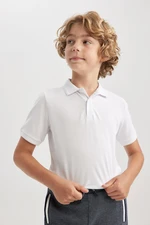 DEFACTO Boy's 23 April Children's Day White Pique Short Sleeve Polo School T-Shirt