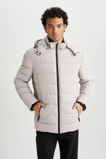 DEFACTO Windproof Slim Fit Hooded Faux Fur Lined Zippered Puffer Jacket