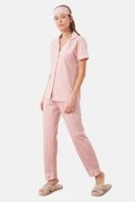 Trendyol Pink Striped Pile Detailed Knitted Pajamas Set with a Sleeping Band