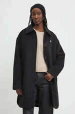 Kabát s prímesou vlny Tommy Jeans čierna farba, prechodný, oversize, DW0DW19831